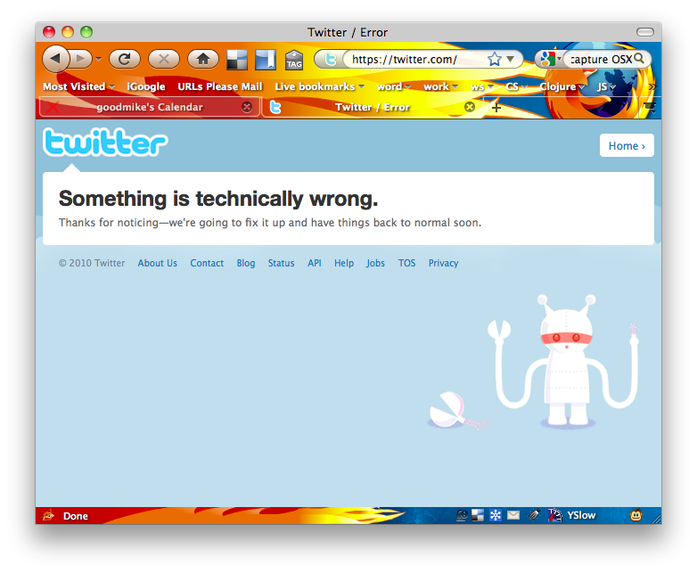 Twitter error Something is technically broken, you say?